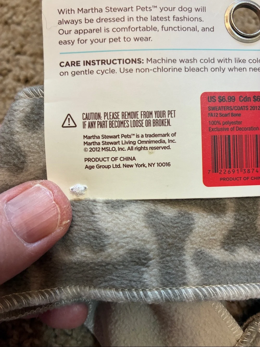 Martha Stewart Pets Gray Camouflage Wrap-Around Dog Scarf